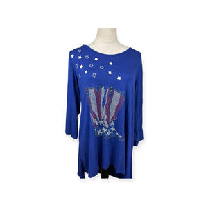 Antthony Originals Blue Sequin Patriotic Design Top Size XL NWT